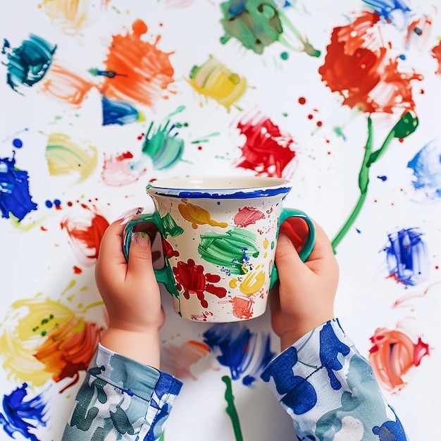 Photo a person holding a cup with the word  painted on it