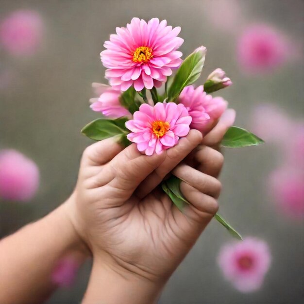 a person holding a flower that has the word  flowers  on it