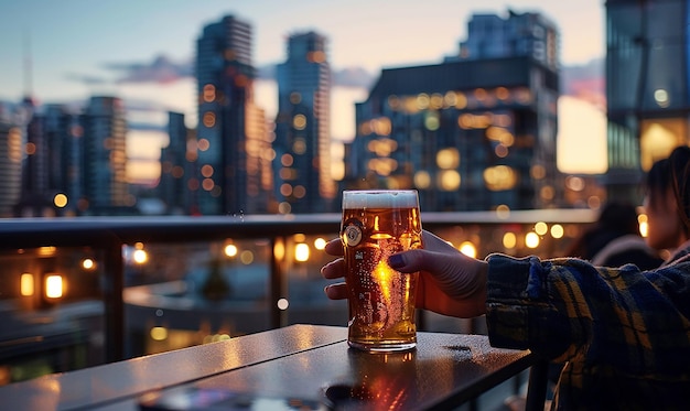 a person holding a glass of beer with the word quot beer quot on it