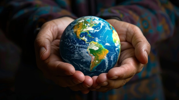 A person holding a globe with care and concern symbolizing the need for global awareness and action to protect our planet