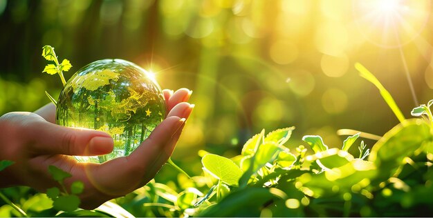 a person holding a globe with the sun shining through it