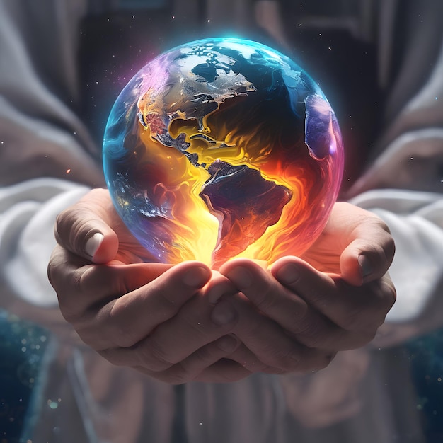 a person holding a globe with the world in the hands