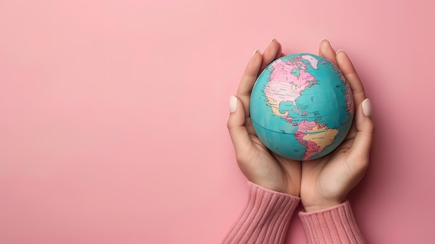 a person holding a globe with the world on it