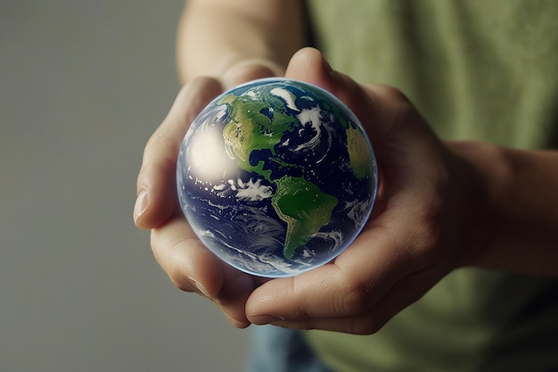 a person holding a globe with the world on it