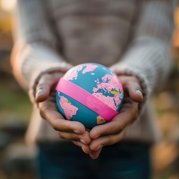 Photo a person holding a globe with the world on it