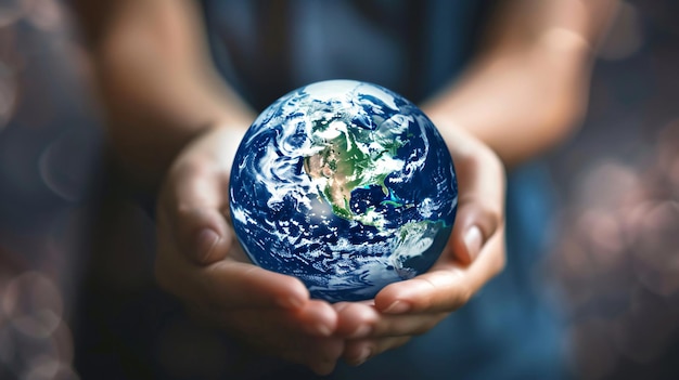 Photo a person holding a globe with the world in their hands