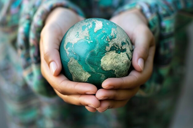 Photo a person holding a globe with the world in their hands