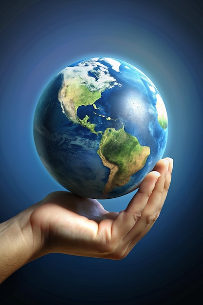 a person holding a globe with the world in their hands