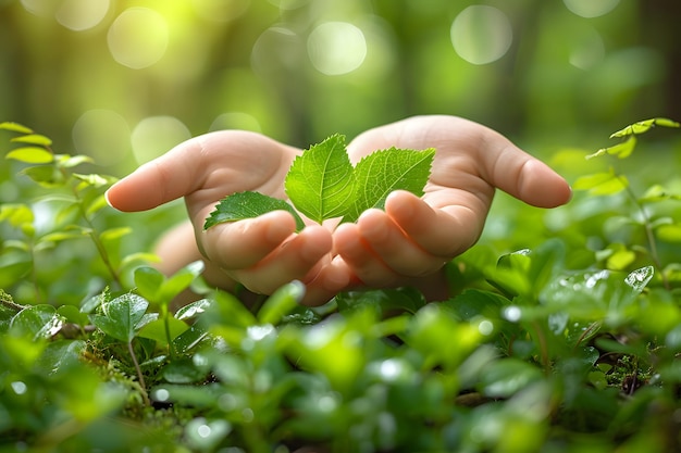 Person Holding Green Leaf in Hands Generative AI