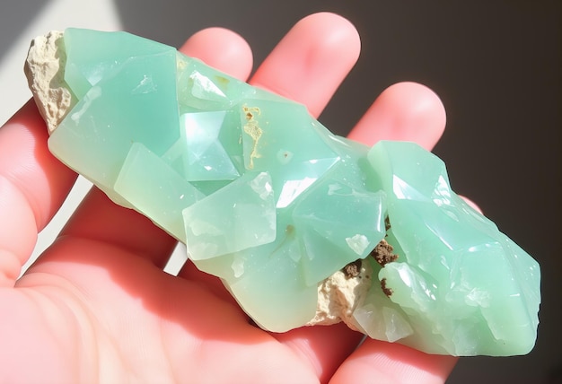 Photo a person holding a green sea shell with a piece of sea salt