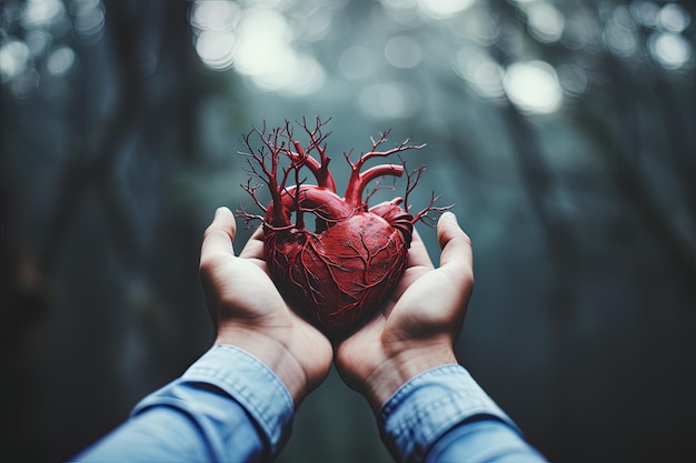 Photo a person holding a heart with the word human heart on it