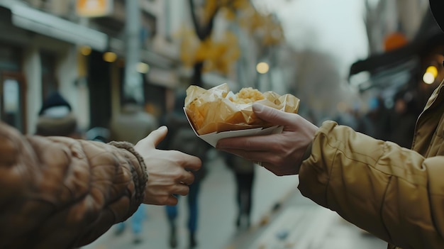 Photo a person holding a hot dog and a bag of chips