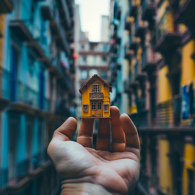 a person holding a house in their hand