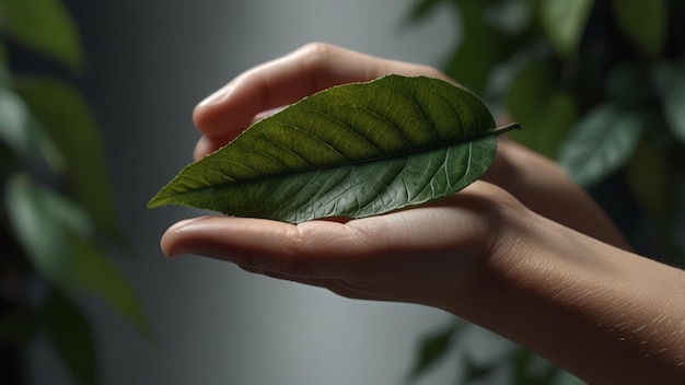 a person holding a leaf that has the word quot on it