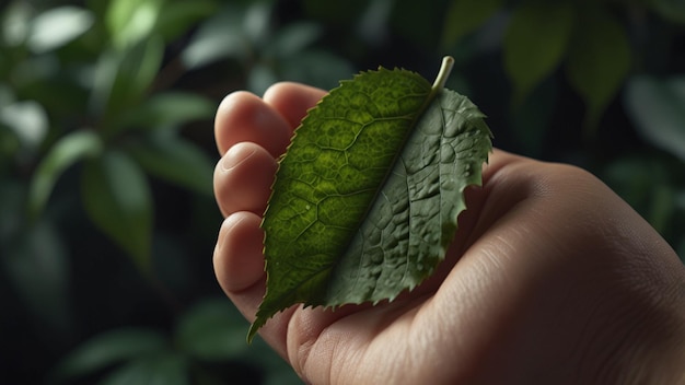 a person holding a leaf that has the word quot on it