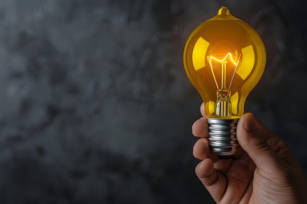 Photo person holding light bulb in hand against dark background