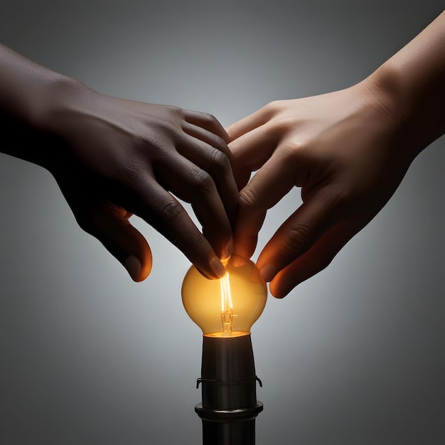 a person holding a light bulb that is lit up