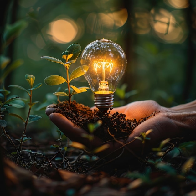 a person holding a light bulb that says  light  in the air