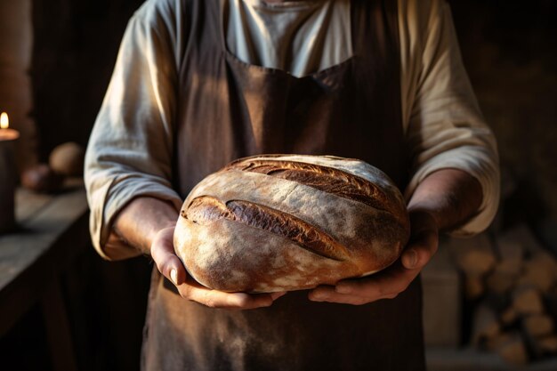 Photo a person holding a loaf of bread