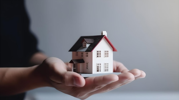 A person holding a model house in their hands