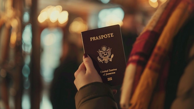 a person holding a passport with the word  passport  on it