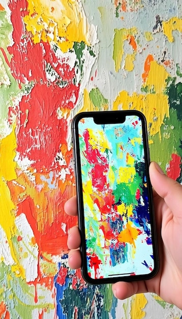 a person holding a phone that has the colors of different colors on it