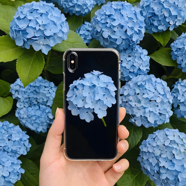 a person holding a phone that has a picture of a flower on it