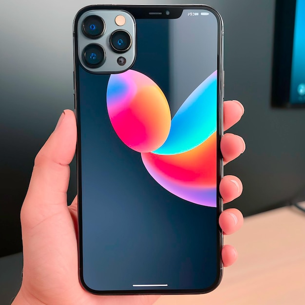 a person holding a phone that has a rainbow design on it