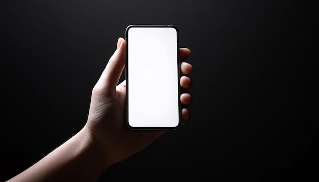 a person holding a phone with a black background