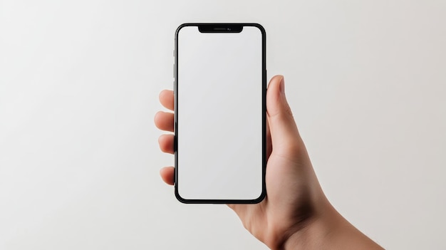 a person holding a phone with a blank screen