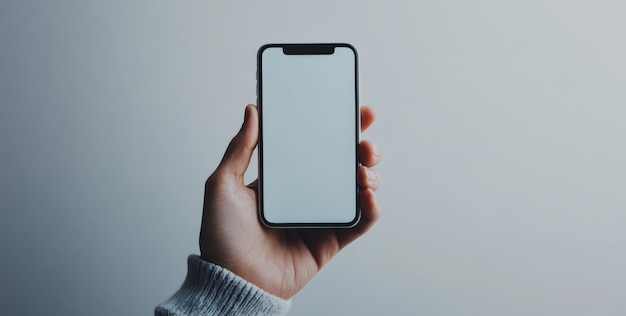 a person holding a phone with a blank screen