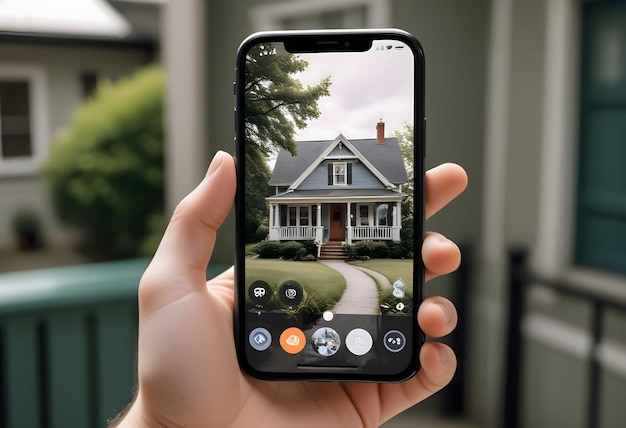 a person holding a phone with a house on the screen