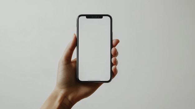 a person holding a phone with a white background