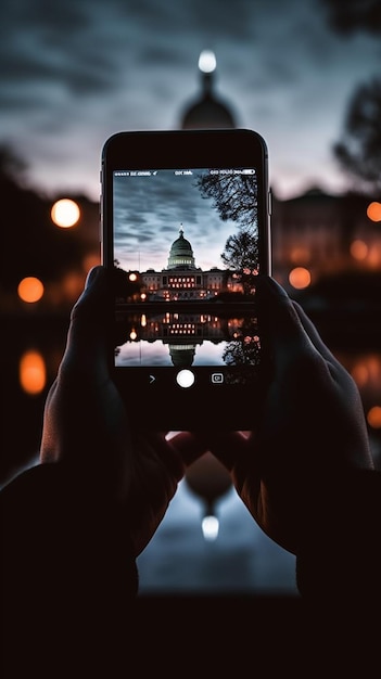 A person holding a phone with the words capitol on the screen