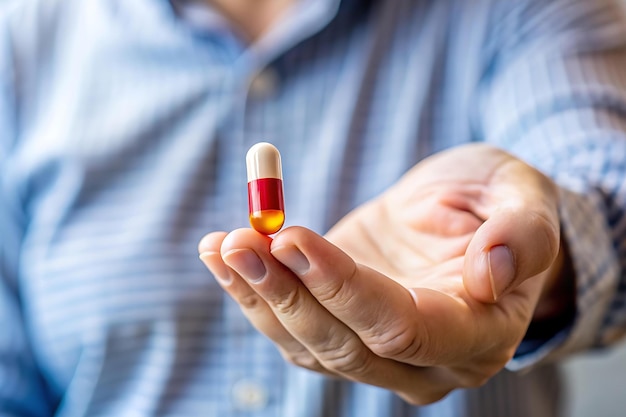 a person holding a pill pill in their hand generated AI