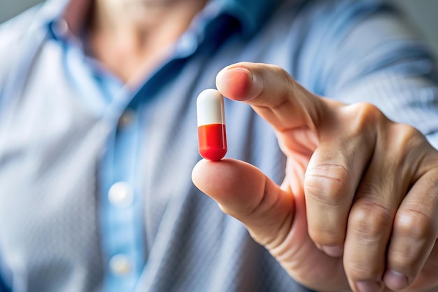 a person holding a pill pill in their hand generated AI