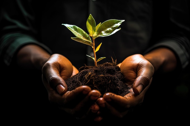 A person holding a plant in their hands