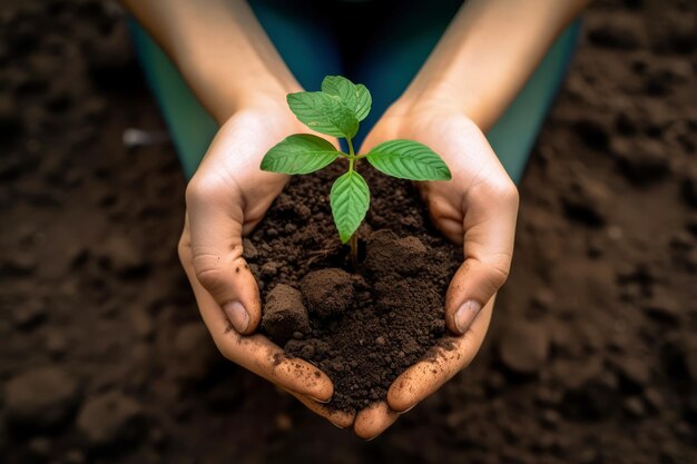 a person holding a plant in their hands