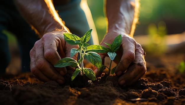 A person holding a plant in their hands