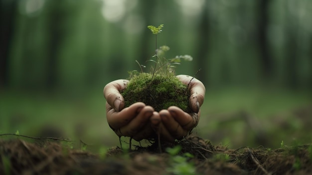 A person holding a plant in their hands