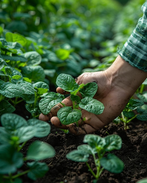 Photo a person holding a plant with the word  on it