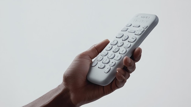 a person holding a remote control that sayslon it