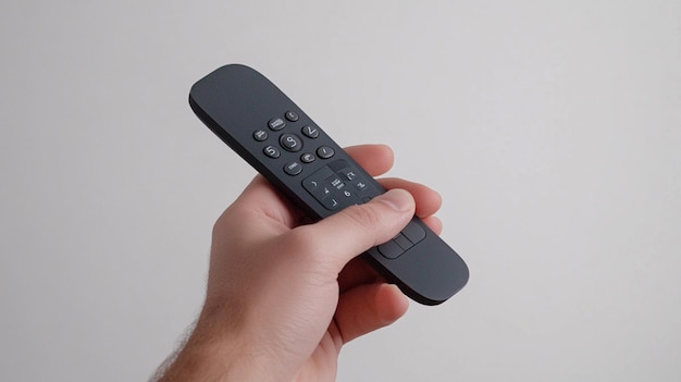 a person holding a remote control with buttons on the bottom