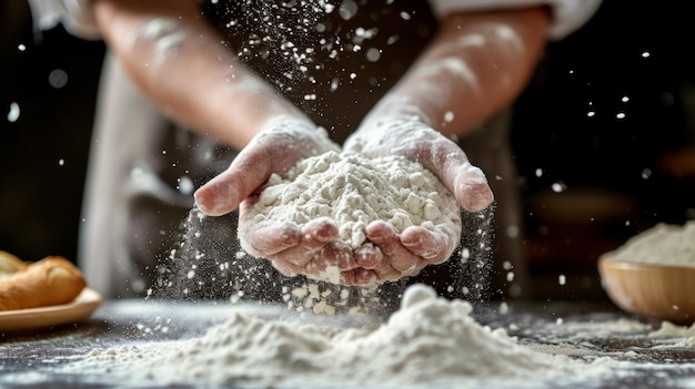 Photo a person holding a sand with the word flour on it