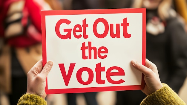 Person Holding A Sign That Says Get Out The Vote In Red Letters