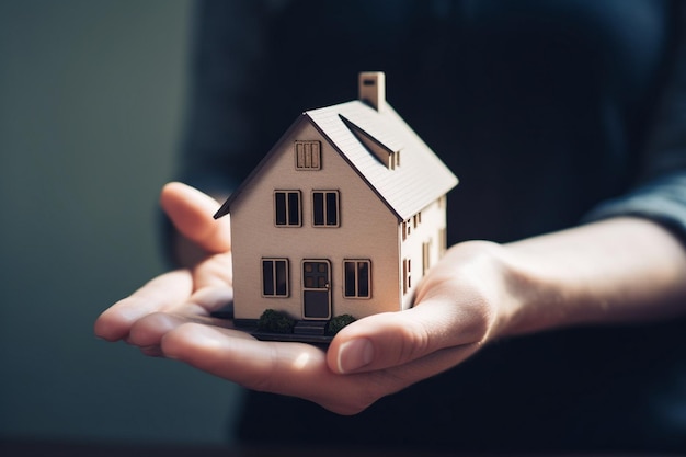 A person holding a small house in their hands