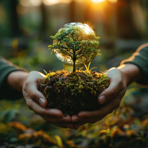 a person holding a small planet in their hands