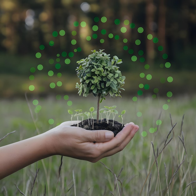 a person holding a small plant in their hand