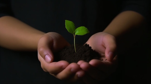 A person holding a small plant in their hands saves the Earth Eco world to having a green planet