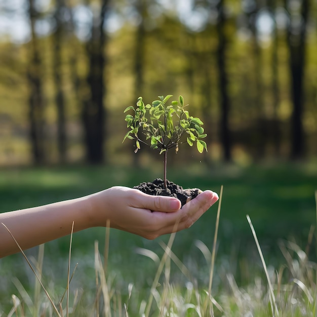 a person holding a small plant in their hands